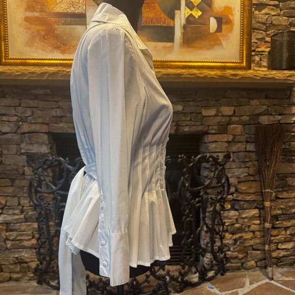 Grace Elements Unique Pleated peplem long sleeve White Blouse with Sash Size 8 - Picture 3 of 7